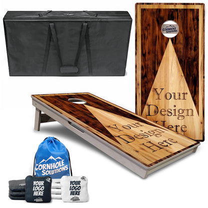 Complete Tournament Cornhole Bundle - Boards, Custom Bags & Carrying Case - Custom Wood Triangle Logo