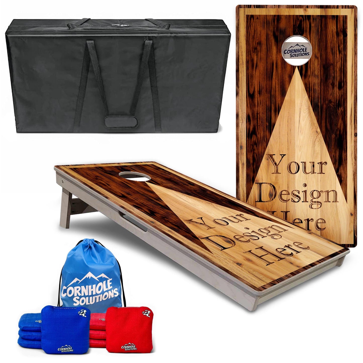 Tournament Cornhole Bundle — Wood Triangle Logo | Boards, Bags & Case