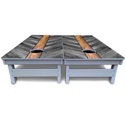 Grey Herringbone Cornhole Boards - All Weather Series