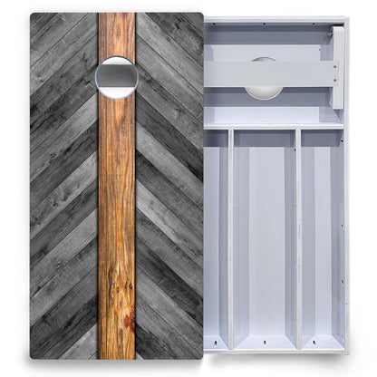 Grey Herringbone Cornhole Boards - All Weather Series