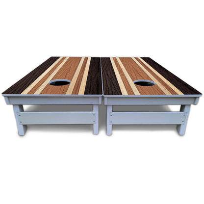 Brown Two Tone Stripes Cornhole Boards - All Weather Series