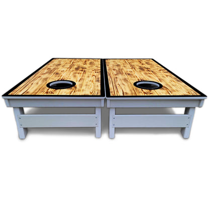 Burnt Wood Black Border Cornhole Boards - All Weather Series